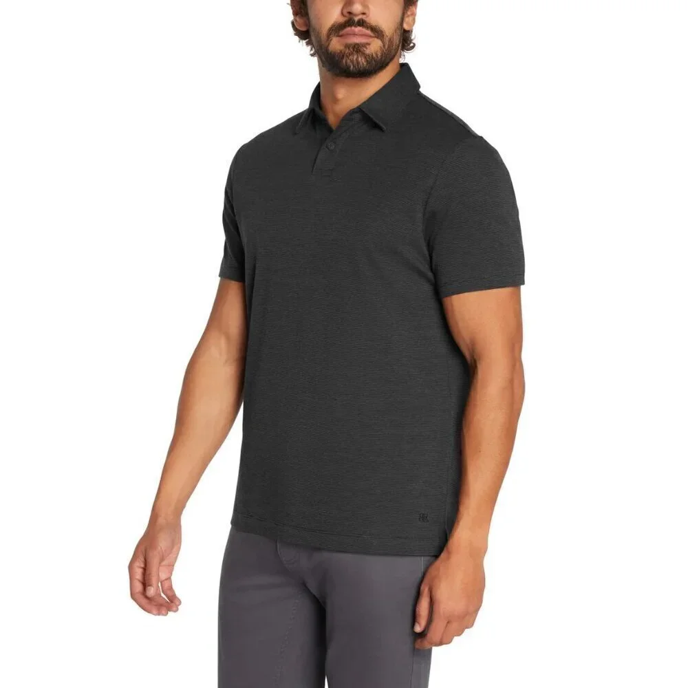 NWT - Banana Republic Men’s Luxe Polo Black Gray Stripe – Size XL